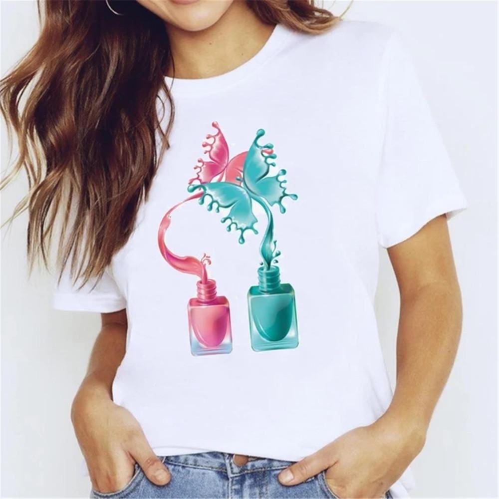 T Shirt for Women Teens Tees Cartoon Kawaii Trend Fingernail Nail Art Unisex Clothes Vintage Men Streetwear Daily Style Fashion