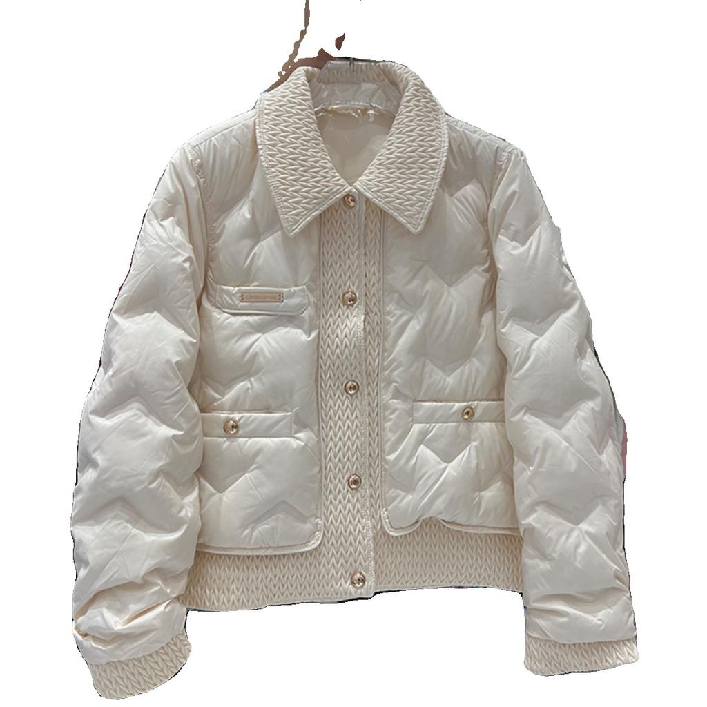 Winter new white duck down short down jacket women's loose fashion woven shirt collar splicing warm jacket