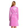 S-3XL Women‘s Long PU Leather Trench Coat: Glossy Lapel Blazer Style with Belt, Casual Open Front Jacket for Streetwear