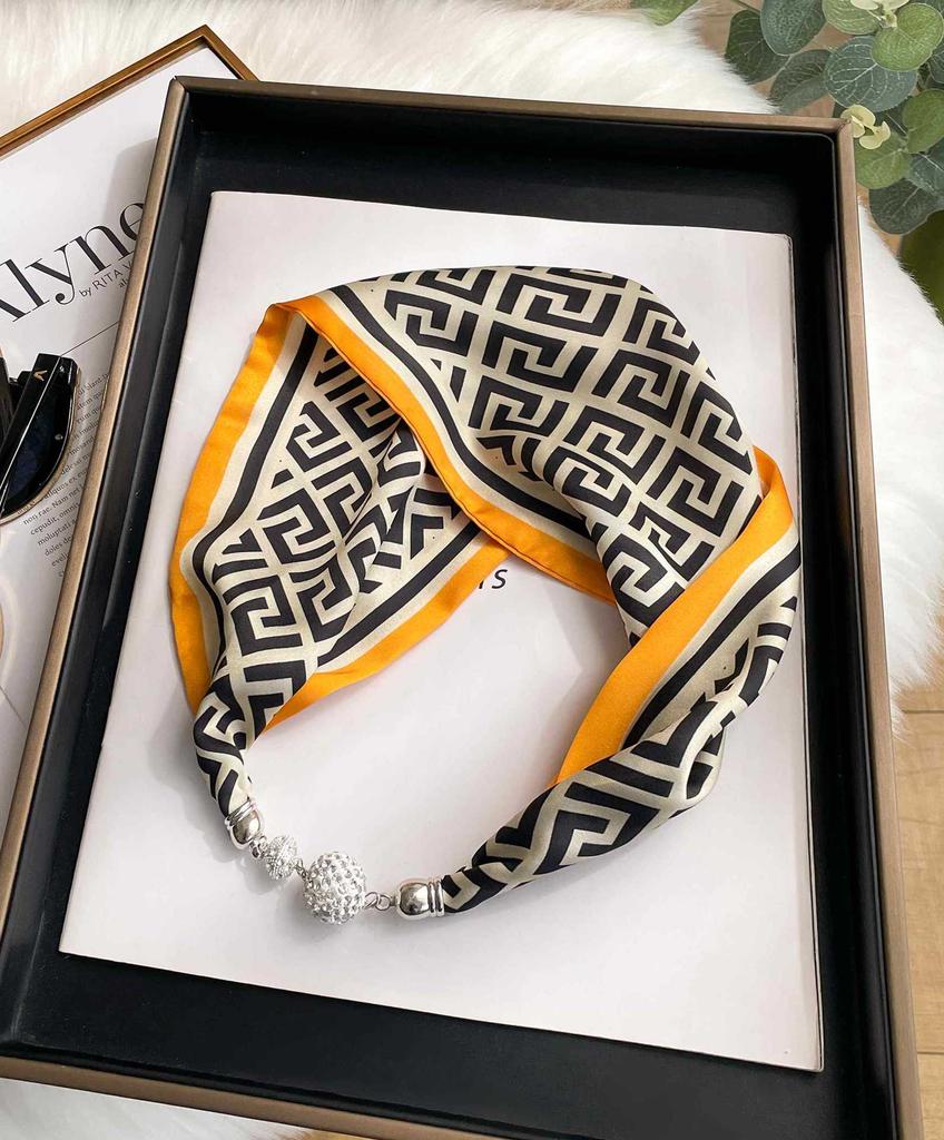 Magnetic Buckle Silk Scarf Headband Internet Celebrity New Magnetic Buckle Bracelet Small Long Women's Summer Casual Necklace Diamond Neck Band