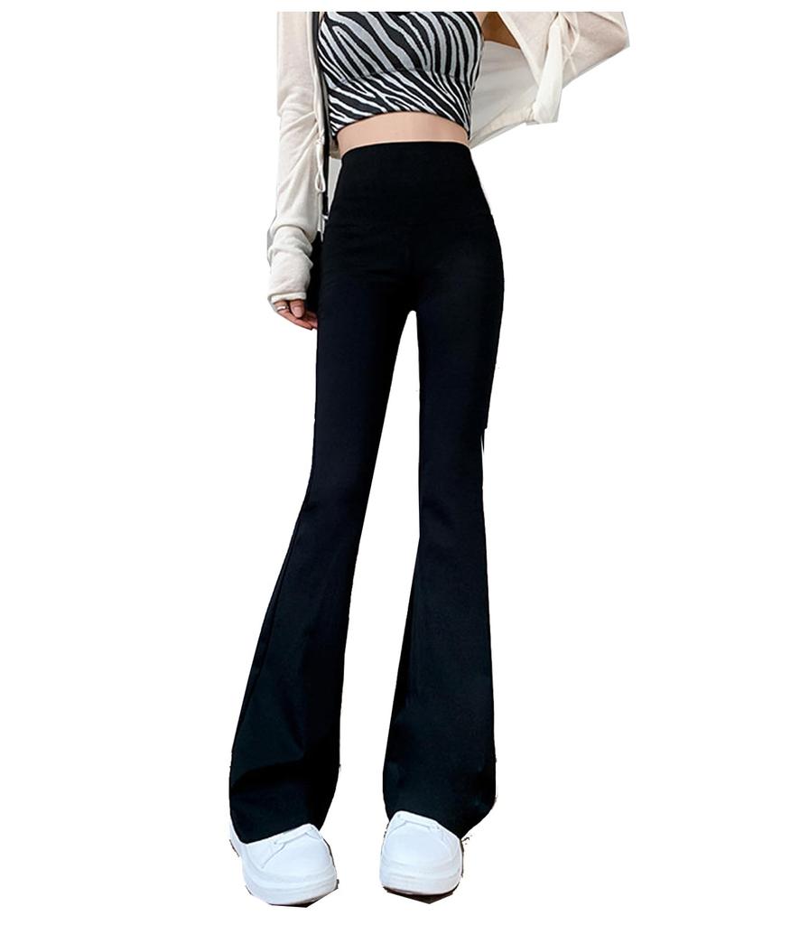 Yuoku Flare Comfortable and Long Pants for Spring and High Relaxed Flare Effect Black for Heights Women's Pants, Stretchy, Autumn, Waist, Versatile,