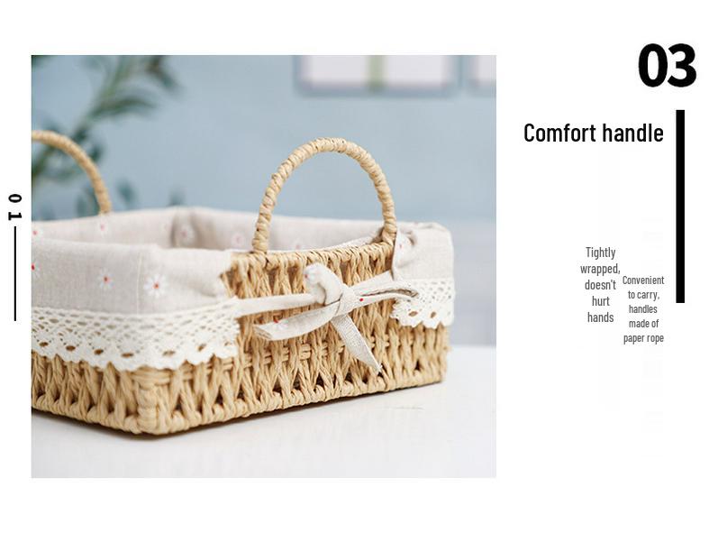 Woven Desktop Storage Basket for Cosmetics, Snacks, Keys, and Books