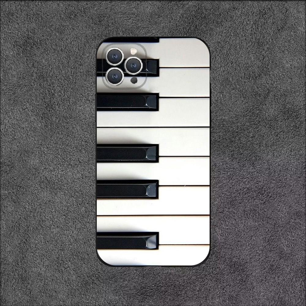 Piano Keys Notes Phone Case For iPhone 16,15,14,13,12,11,Plus,Pro Max,XS,X,XR,SE,Mini,8,7 Soft Silicone Black Cover