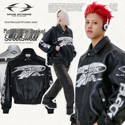 BLACKAIR Unisex Retro Street Cleanfit Lychee PU Leather Jacket