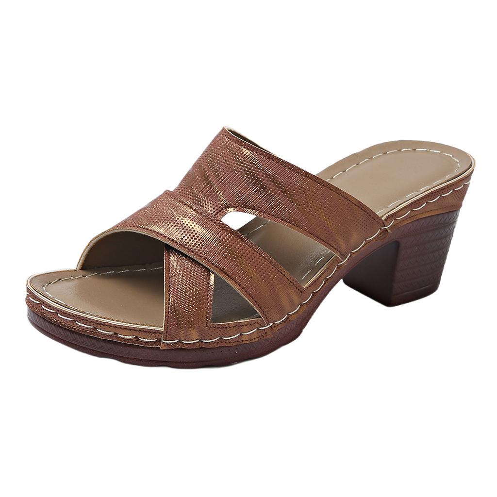 2025 New Large Size Women's Shoes Simple European and American Style Thick Heel 2025 Independent Station Wish Slippers Women