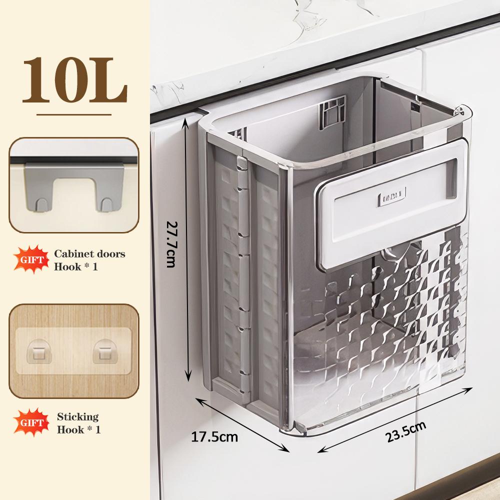 10L Hanging Kitchen Trash Can for Cabinet Under Sink Wall Mounted Collapsible Waste Bin Food Wastebasket Folding Garbage Can