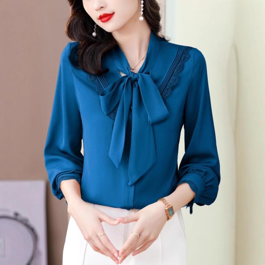 Brand Women's High-End Silk Bow Tie Blouse - Fashionable Style