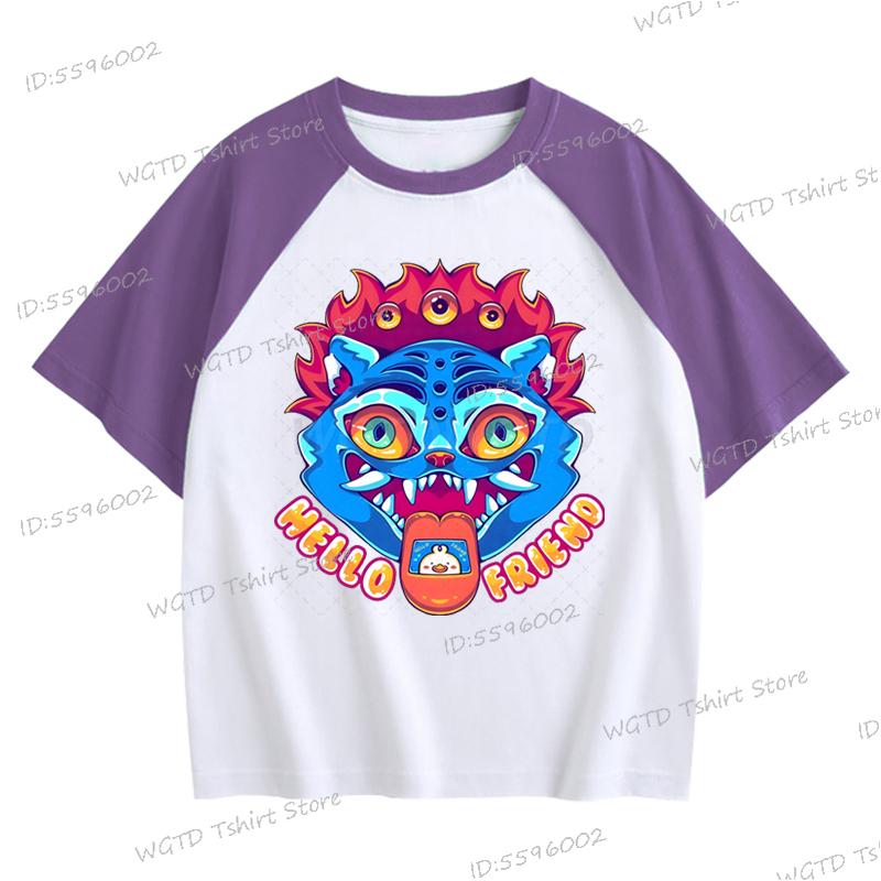 Popular children's clothing, movie prints, fashionable casual tops for young children, girls, boys, clothes, demon hunters, tigers, cartoon T-shirts