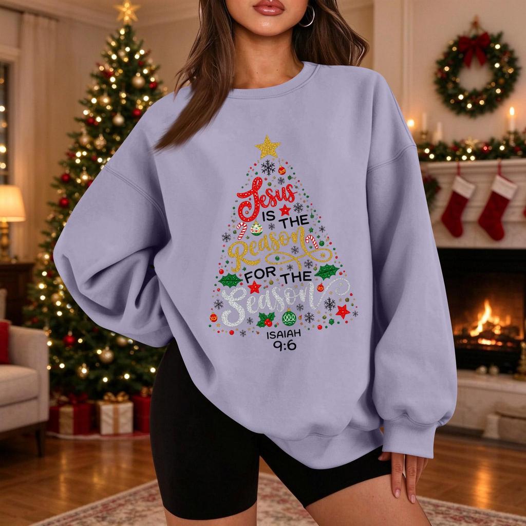 Women's Casual Long Sleeve Crewneck Christmas Graphic Sweatshirt Loose Fit Holiday Pullover