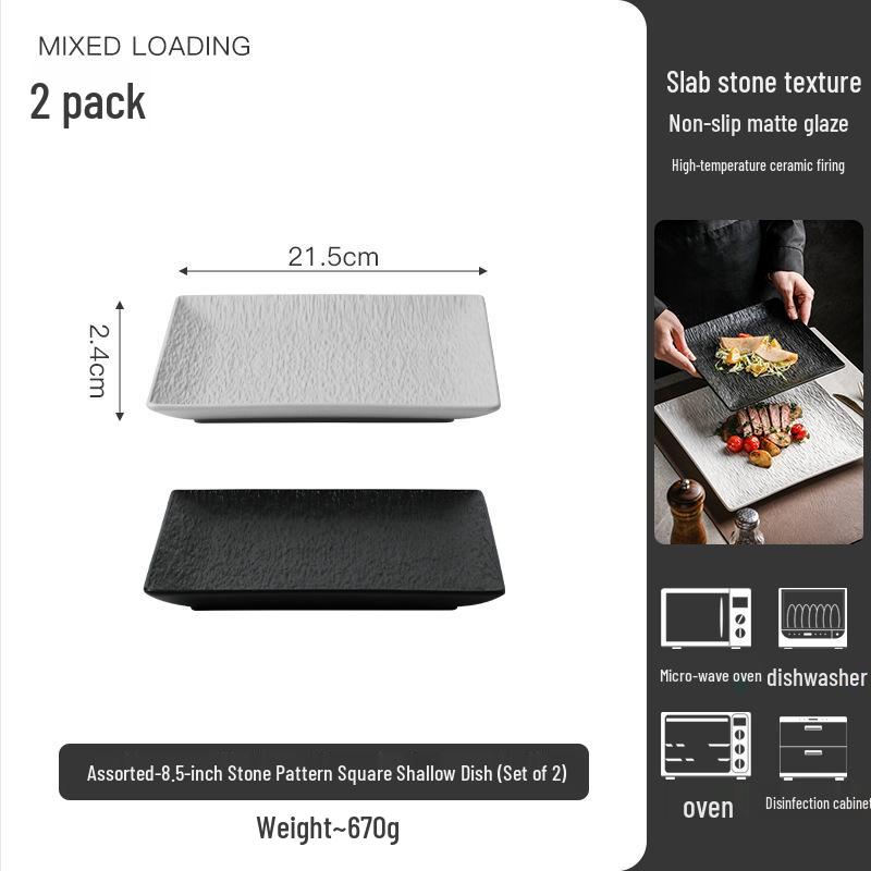 High-End Black Ceramic Square Steak Plate - Lightweight, Luxury, Stylish Dish for Home Use