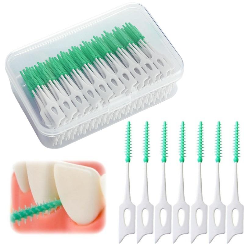 200 pcs/box Silicone Interdental Brushes Super Soft Dental Cleaning Brush Teeth Cleaner Dental Floss Toothpicks Oral Care Tools