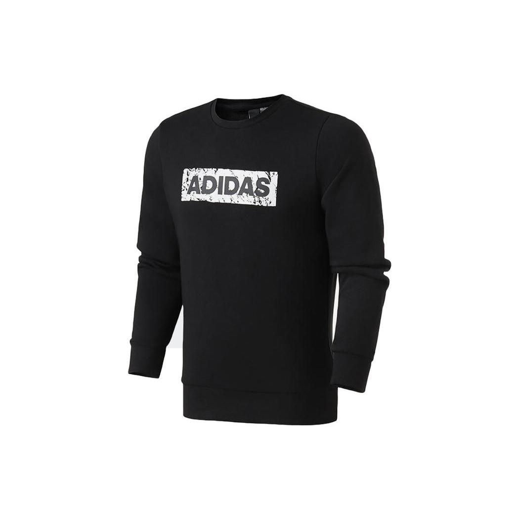 Men s adidas Printing Alphabet Round Neck Pullover Long Sleeves Black DW4601 XL