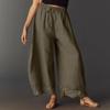 Women's Casual Wide Leg Pants Elastic Waistband Drawstring Bottom Hem Lace Trim Palazzo Trousers for Everyday Wear