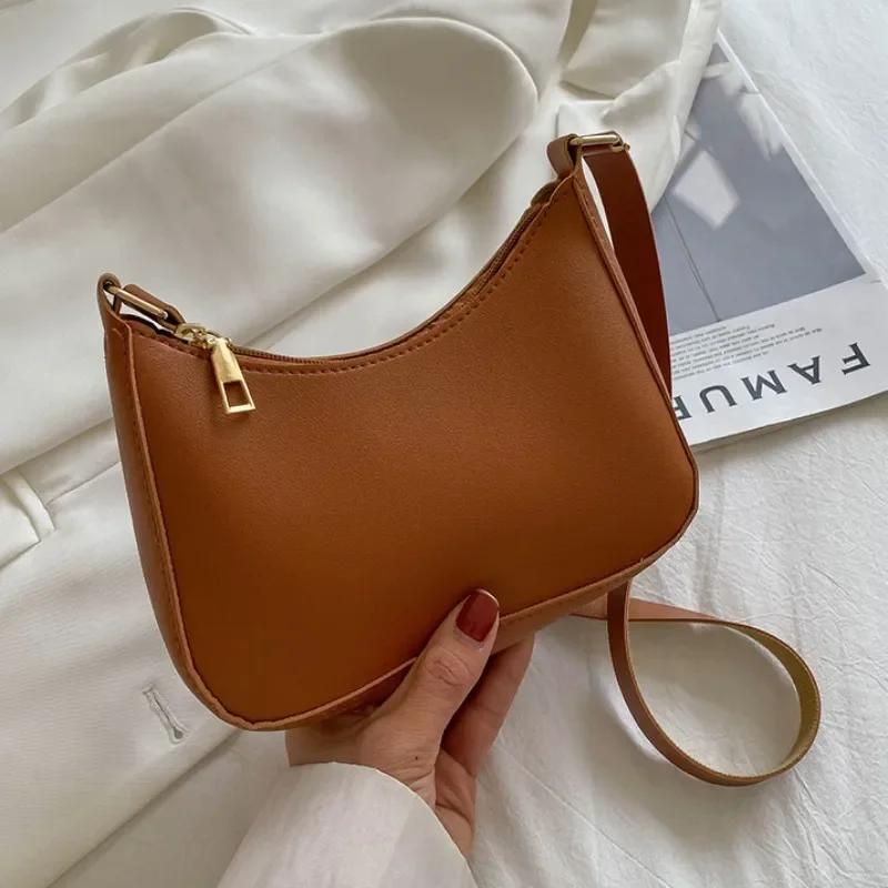 Retro Solid Color PU Leather Shoulder Underarm Bag Women's Fashion Handbags Casual Hobos Purses and Handbag Ladies Hand Bags