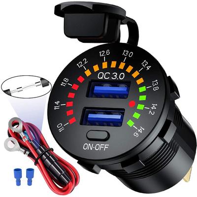 Qc 3.0 36w podwójna ładowarka samochodowa Usb 12v 24v wodoodporne gniazdko Usb szybkie ładowanie z woltomierzem LED włącznik/wyłącznik kabel zasilający do samochodu