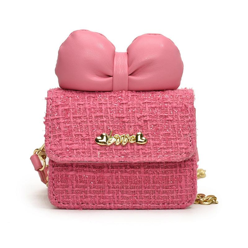 Sweet Adorable Bow Childrens Handbag Stylish Plaid Design Soft Pu Material For Everyday Use