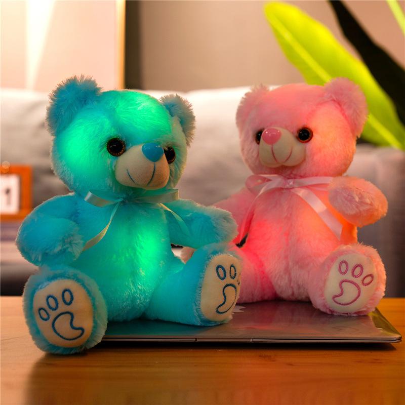 Cute Luminous Teddy Bear Doll Plush Toy Colorful Sitting Bear Doll Children'S Rag Doll Birthday Gift