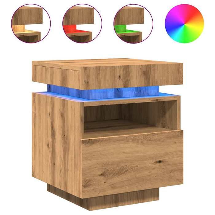 VidaXL Armoires de chevet avec lumières LED 2 pcs chêne artisanal, table d'appoint, armoire de lit, table d'appoint pour 857661