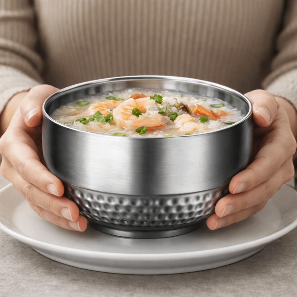 2 Piece Unbreakable Double-layer Rice Bowl 304 Stainless Steel Soup Bowl Kindergarten