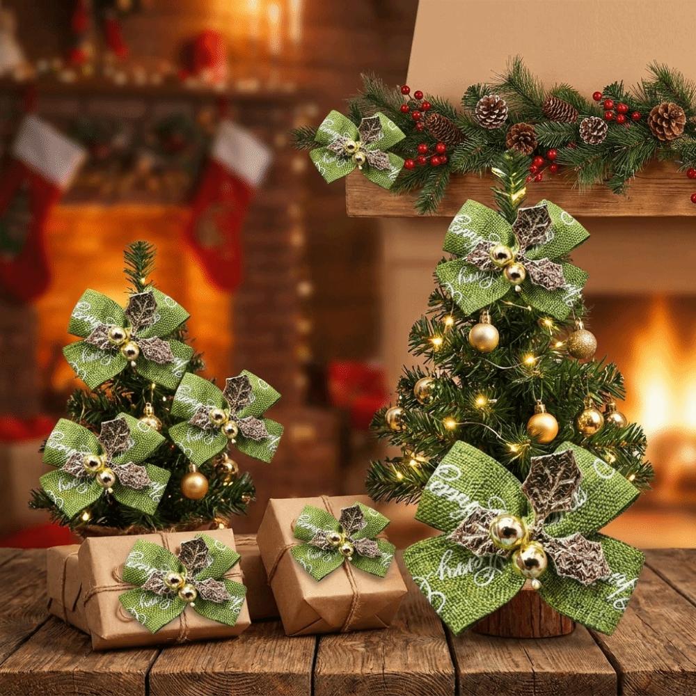 10Pcs Red/Green Bow Ornaments Bead Festival Accessory Rustic Mini Christmas Bows  Gift Wrapping