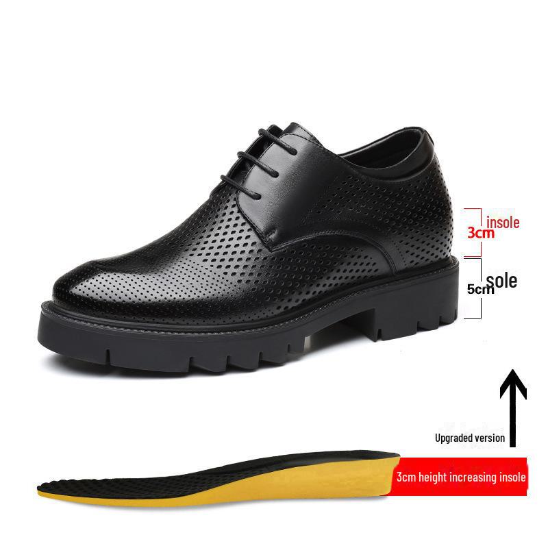 Spring Men's Genuine Leather Breathable Business Shoes - British Formal, Thick Sole, Height-Increasing, All-Match Korean Style