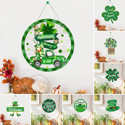 St. Patrick's Day Welcome Door Sign Irish Shamrock Top Hat Plaid Paper Door Hanging Sign Front Door Hanger Decoration Decorative Wall Plaque