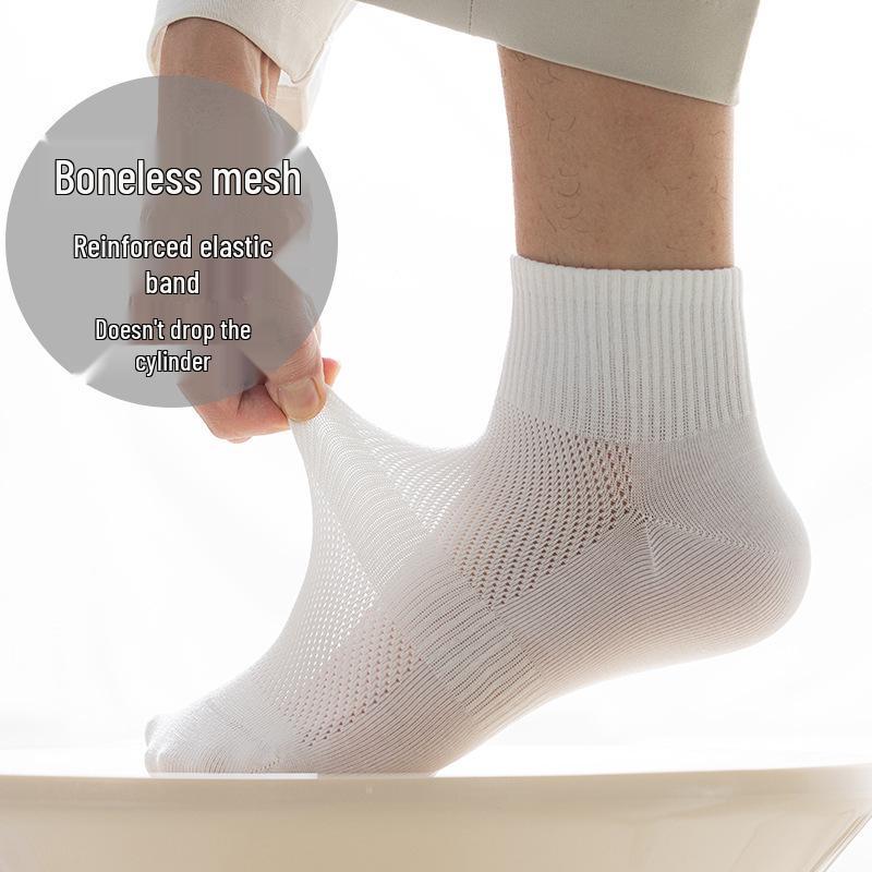 Pánské prodyšné ponožky střední délky z čisté bavlny - Odolné proti zápachu, protiskluzové, odvádějící pot, tenké, bezešvé šití, zesílené.