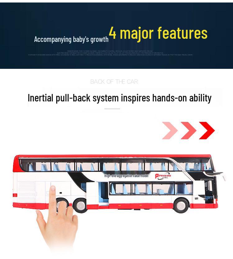 Baosilun 66029 Alloy Double-Decker Bus Toy with Pull-Back, Sound & Light Features