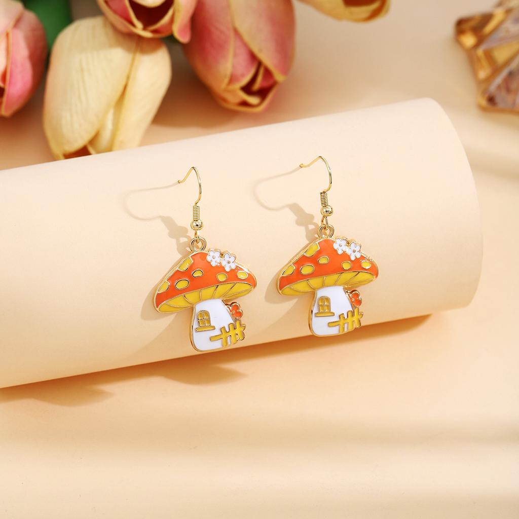 Thanksgiving Fun Cartoon Mushroom House Wreath Turkey Earrings, Personalized Creative Design Sense Colorful Drip Earrings
