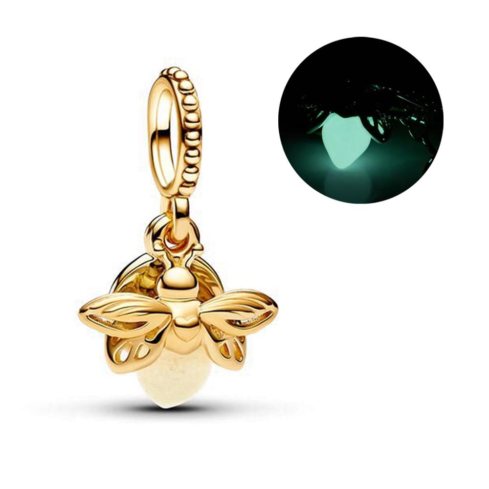 Summer Glow-in-the-dark Firefly Charm Pan Bracelet DIY Silver Gold Plated Women Jewelry Gift for Her