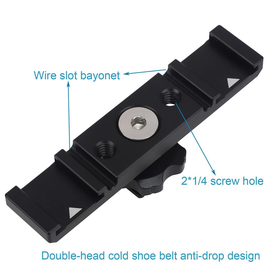 Dual Cold Shoe Mount Dual Cold Shoe Mount Plate Dual Hot Shoe Extension Bar for DSLR Flash LED Video Light Bracket, Adapter, Nikon, Canon, Sony,