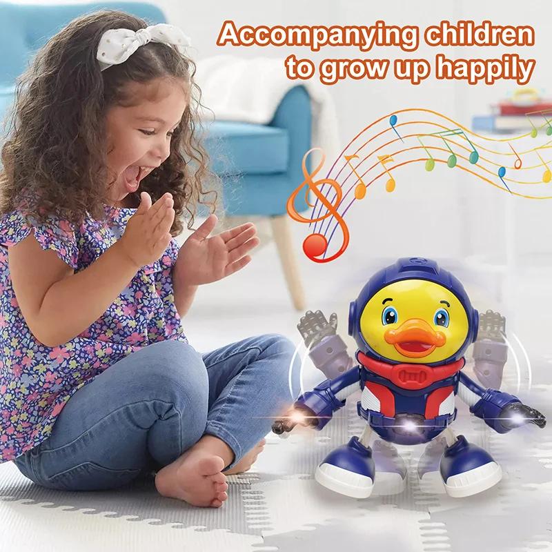 Children's Space Duck Astronaut Music Light Electric Sound and Light Dance Robot Walking Swinging Interactive Toy Baby Gift