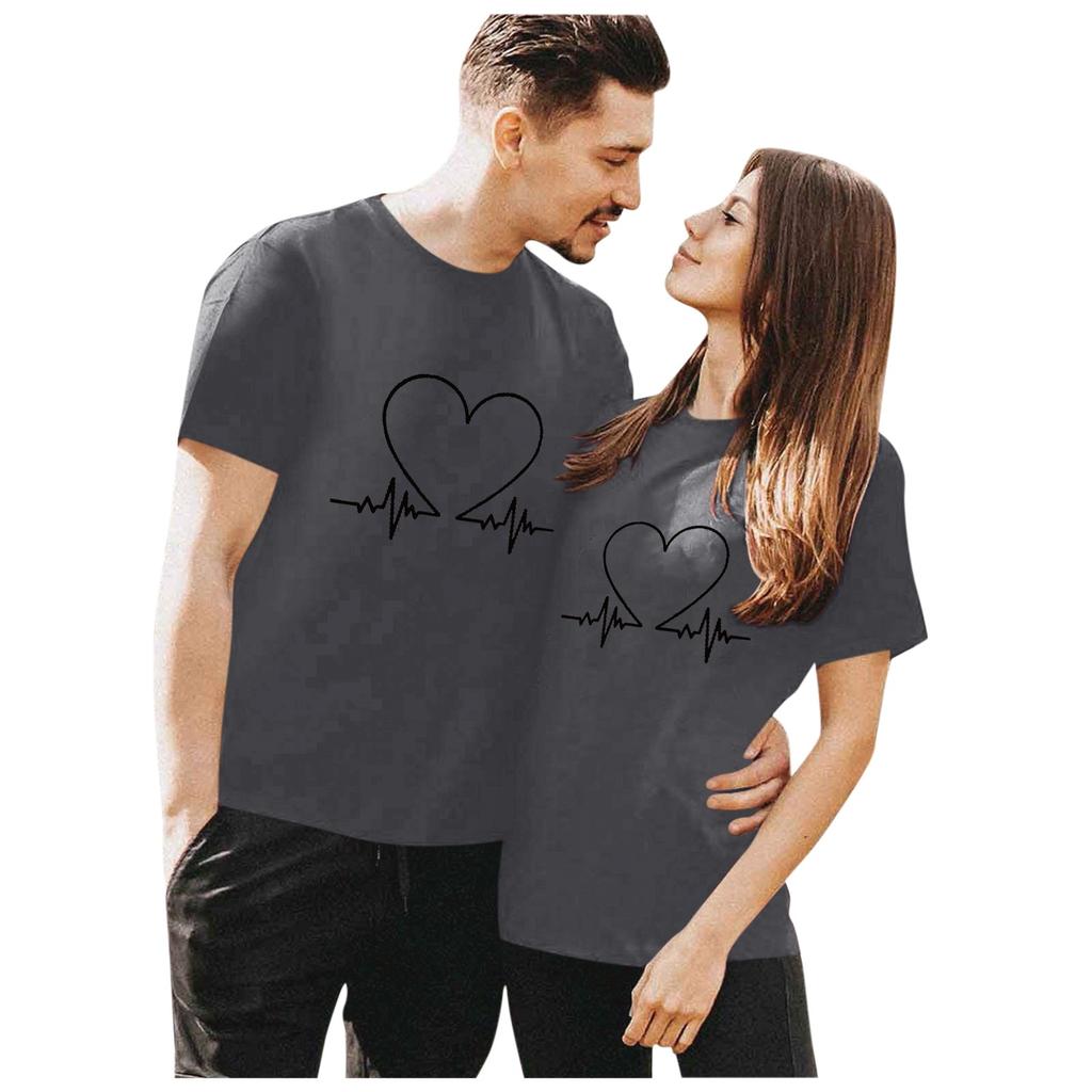 Women's Short Sleeve Round Neck Printed Tops, Couple Tshirts For Him And Her,Matching Couples Shirts