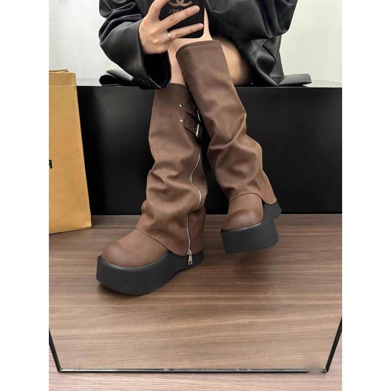Thick-soled Western Boots But Knee Long Boots Sister Pile Boots Autumn Big Head Pant Boots Sweet Cool Wind Tall Knight Boots Spicy