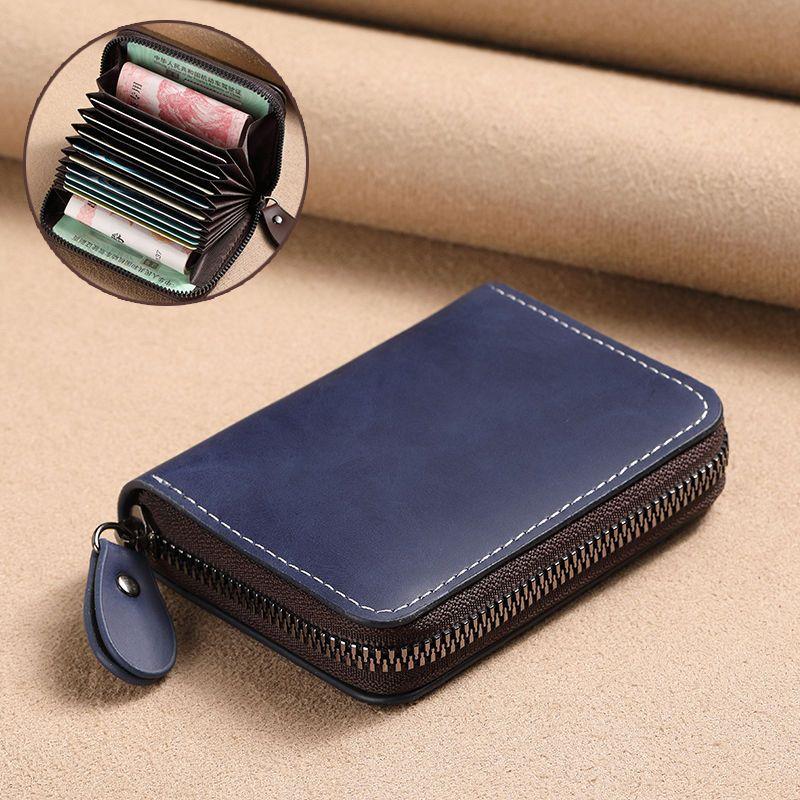 Men's Wallet PU Leather Credit Card Holder RFID Blocking Zipper Pocket Men Women Passport Card Bag Multi-card Zipper Coin Wallet