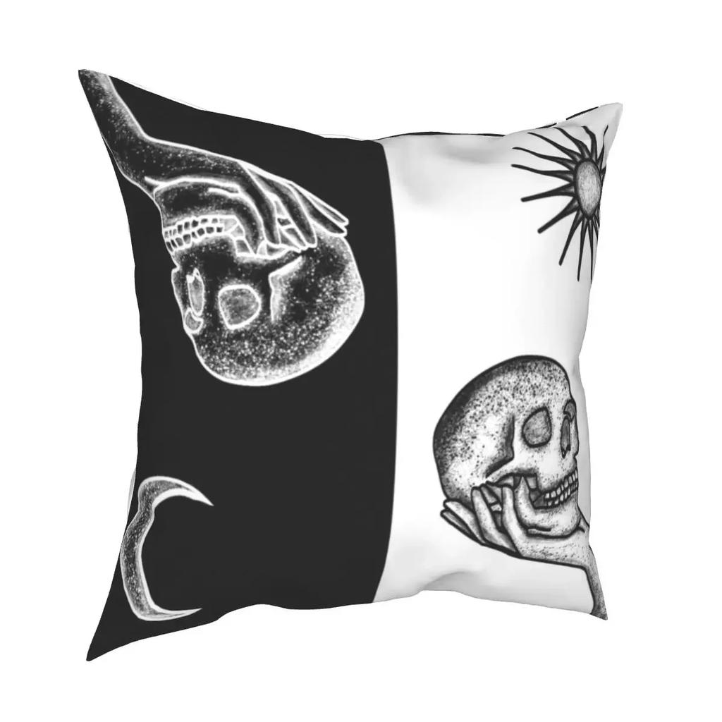 Zodiac Tarot Cushion Cover Funny Decor Pillowcase Black White Sun Moon Square Pillowcase Home Retro Star Mandala