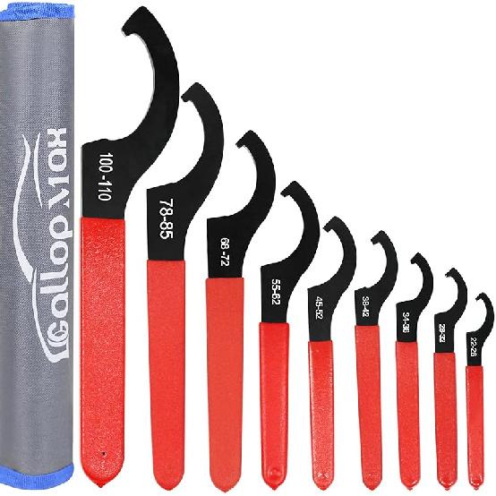 9Pcs Coilover Spanner Wrench Set, Universal Spanner Wrenches Motorcycle Shock Wrench Adjustable Carbon Steel Coil Over Adjustment Tool (Red) 9 pcs