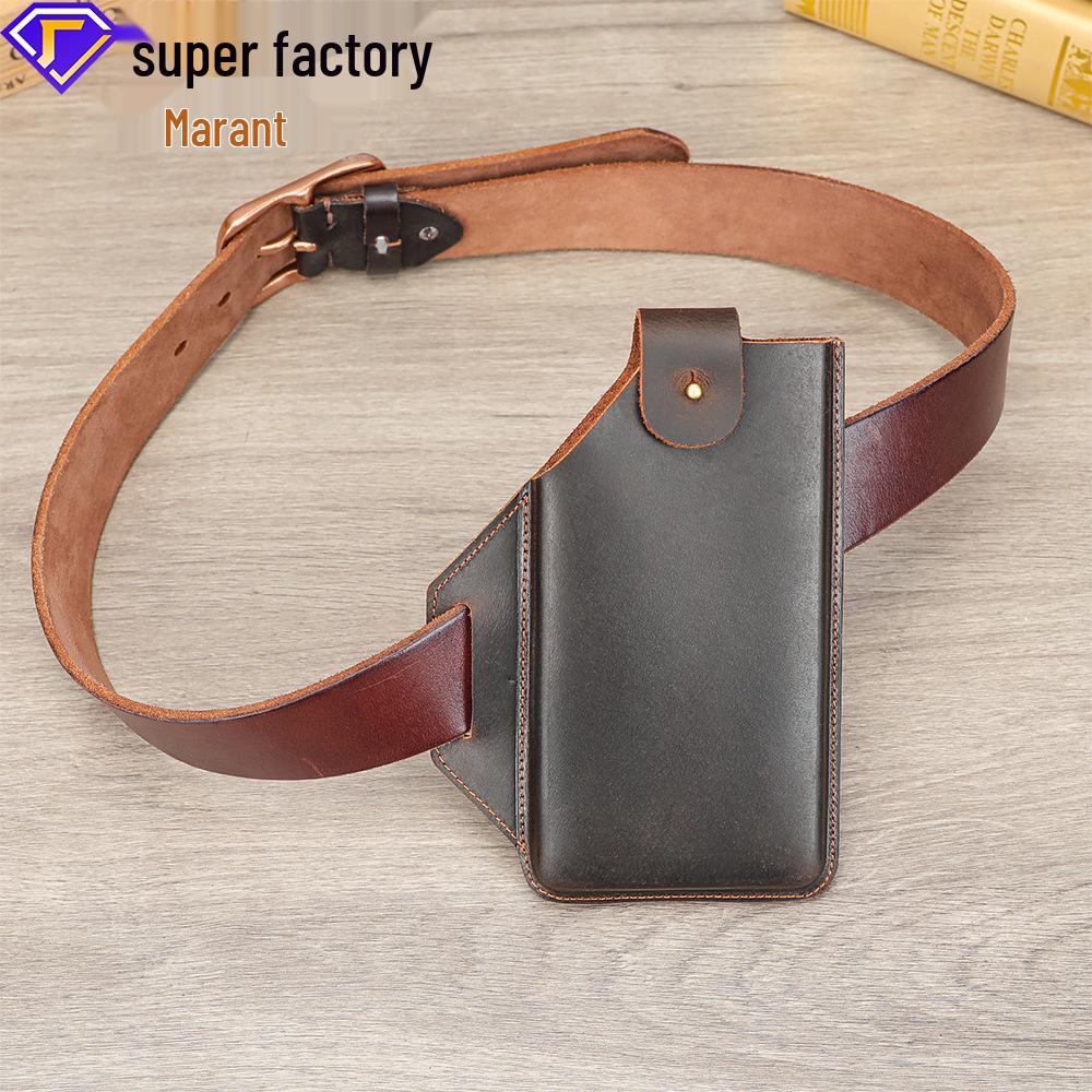 Bolsa de Cintura para Celular em Couro Retrô Americano - Couro Genuíno de Vaca Casual para Uso ao Ar Livre