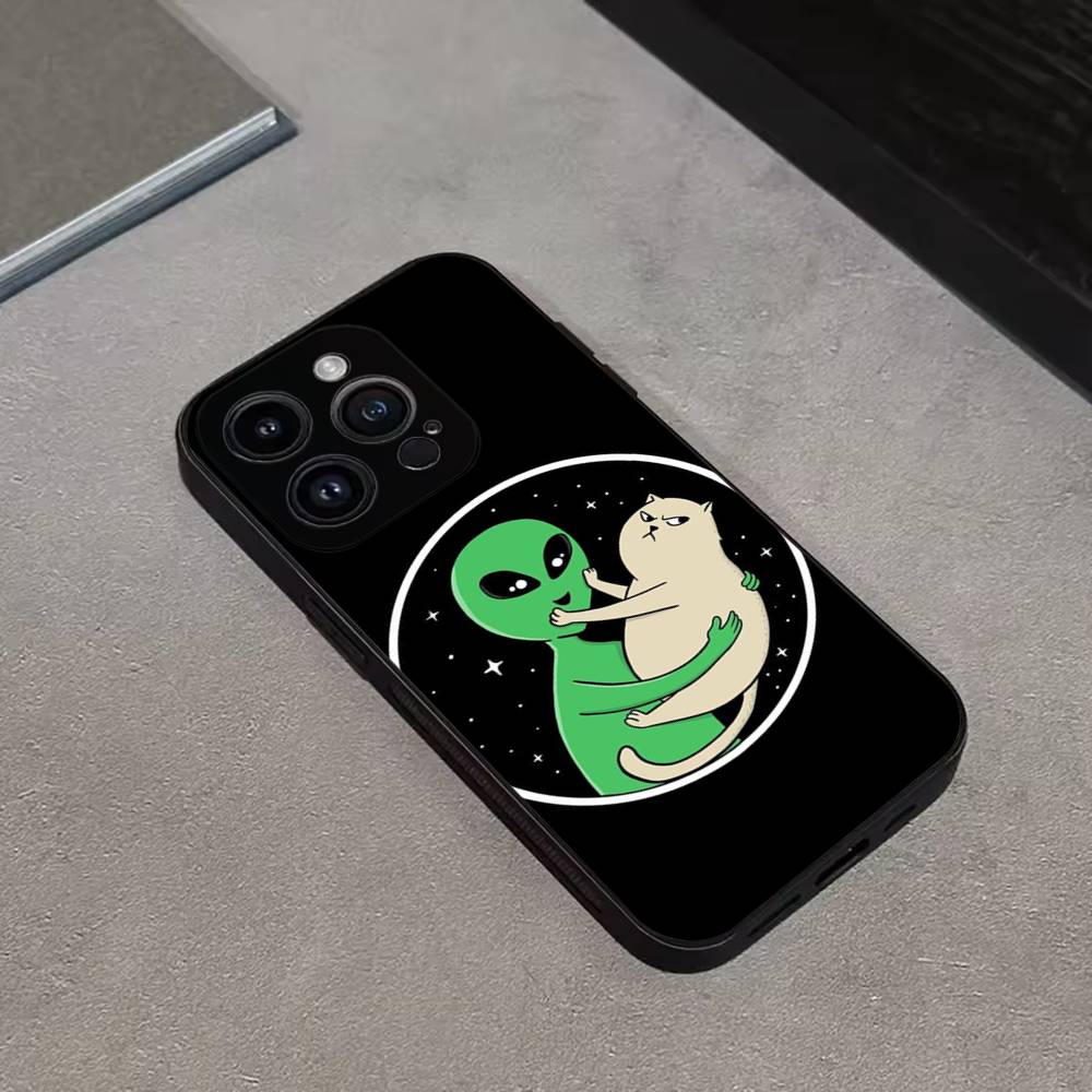 Funny Space UFO Alien Thing Phone Case For iPhone 16,15,14,13,12,11 Plus,Pro Max,XS,X,XR,SE,Mini,8,7,Soft Silicone Black Cover