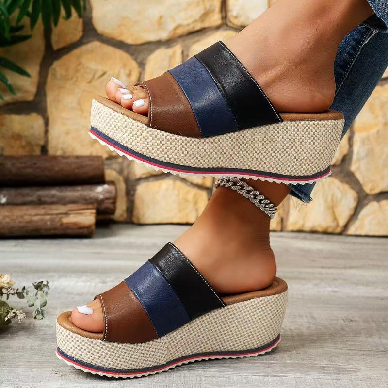 Fashion Designer Slippers for Women Summer Open Toe Beach Slippers Fashion Wedge Platform Sandalias High Quality Casual Leather Slippers