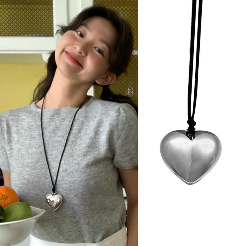 Big Heart Pendant Necklace Adjustable Knotted Lace Choker Neck Tie Chain Jewelry Elegant Clavicle Chain Necklace