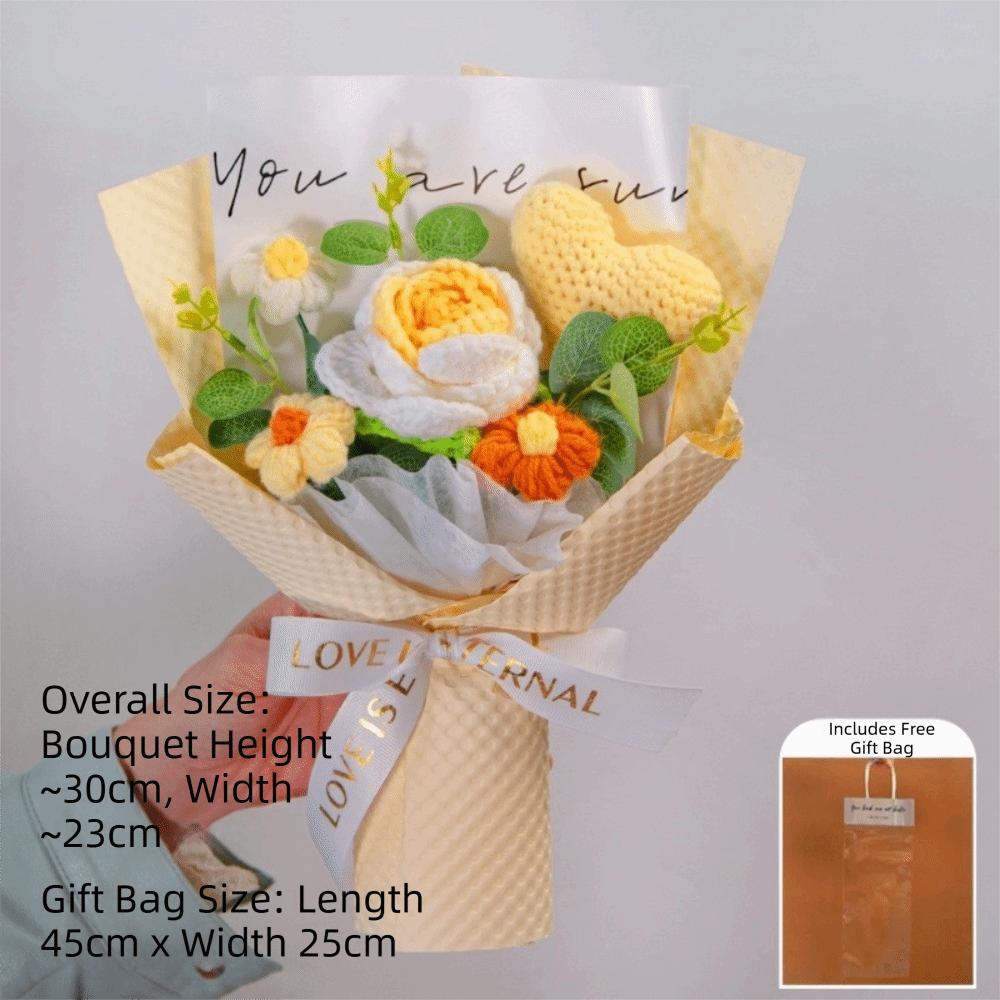 New Handmade Crochet Flower Bouquet Bag Eternal Handmade Crochet Flowers Unique Heart-Shaped Bouquet Birthday