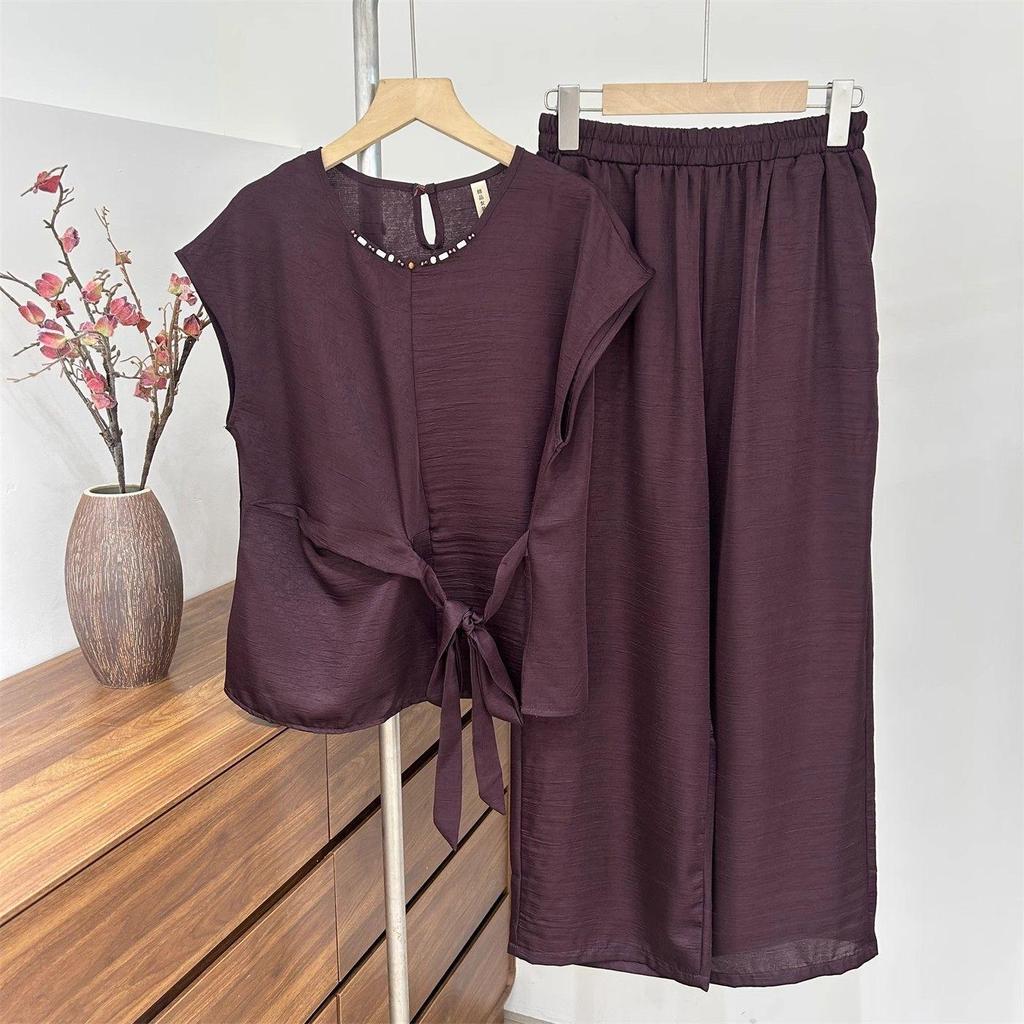 Elegant Ice Silk T-shirt & Casual Pants Set for Young Mothers - Summer Style, Age-Defying, Perfect for Middle-Aged & Seniors