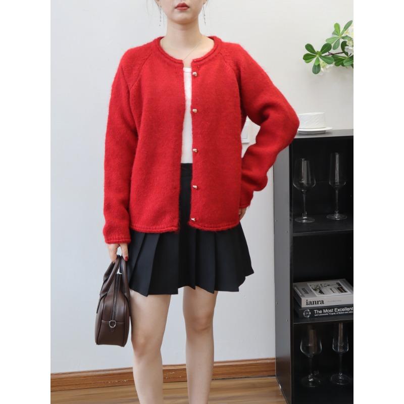 Loose and Gentle Wind Soft Waxy Knitted Cardigan Autumn and Winter New Love Buckle Temperament Sweater Jacket Women