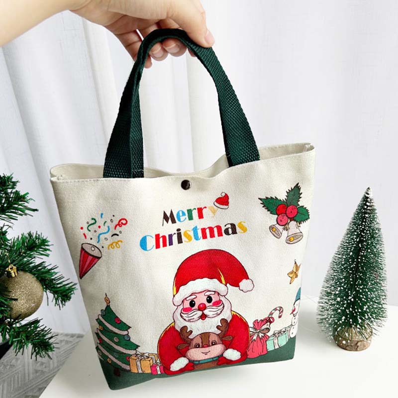 WTEMPO 4PCS Christmas Gift Bags Christmas-themed Pattern Printed Present Bags Christmas Eve Tote Bags Hand-held Packaging Bags