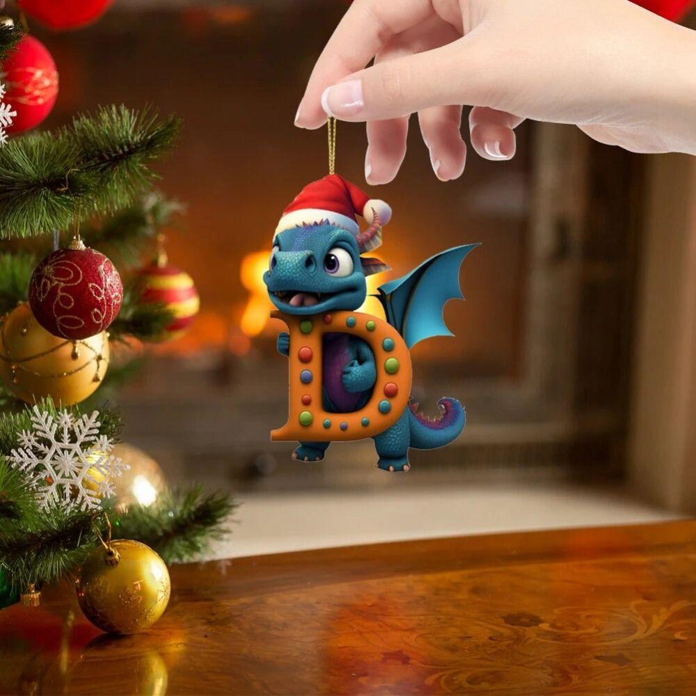 Acrylic 26 Letters Christmas Dragon Pendants Printed Pattern Christmas Tree Pendants  New Year