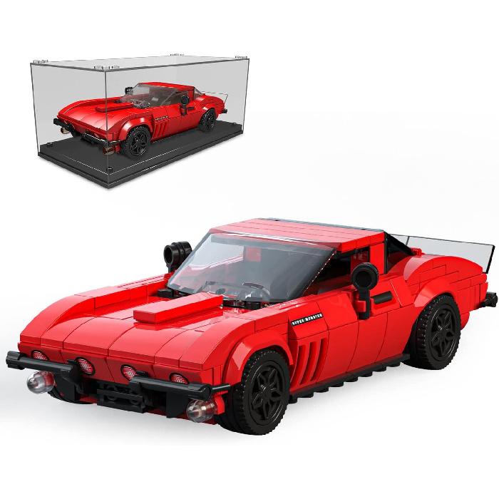 Mould King Speed Champion Corvette Super Car Building Toys with Acrylic Display Case, 27034 Model Car Kits Building Blocks, Classic Chevy Car