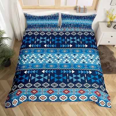 Blue Southwest Geometric Design Three-Piece Quilt Cover Digital Printing Bedding Set Bed Cover