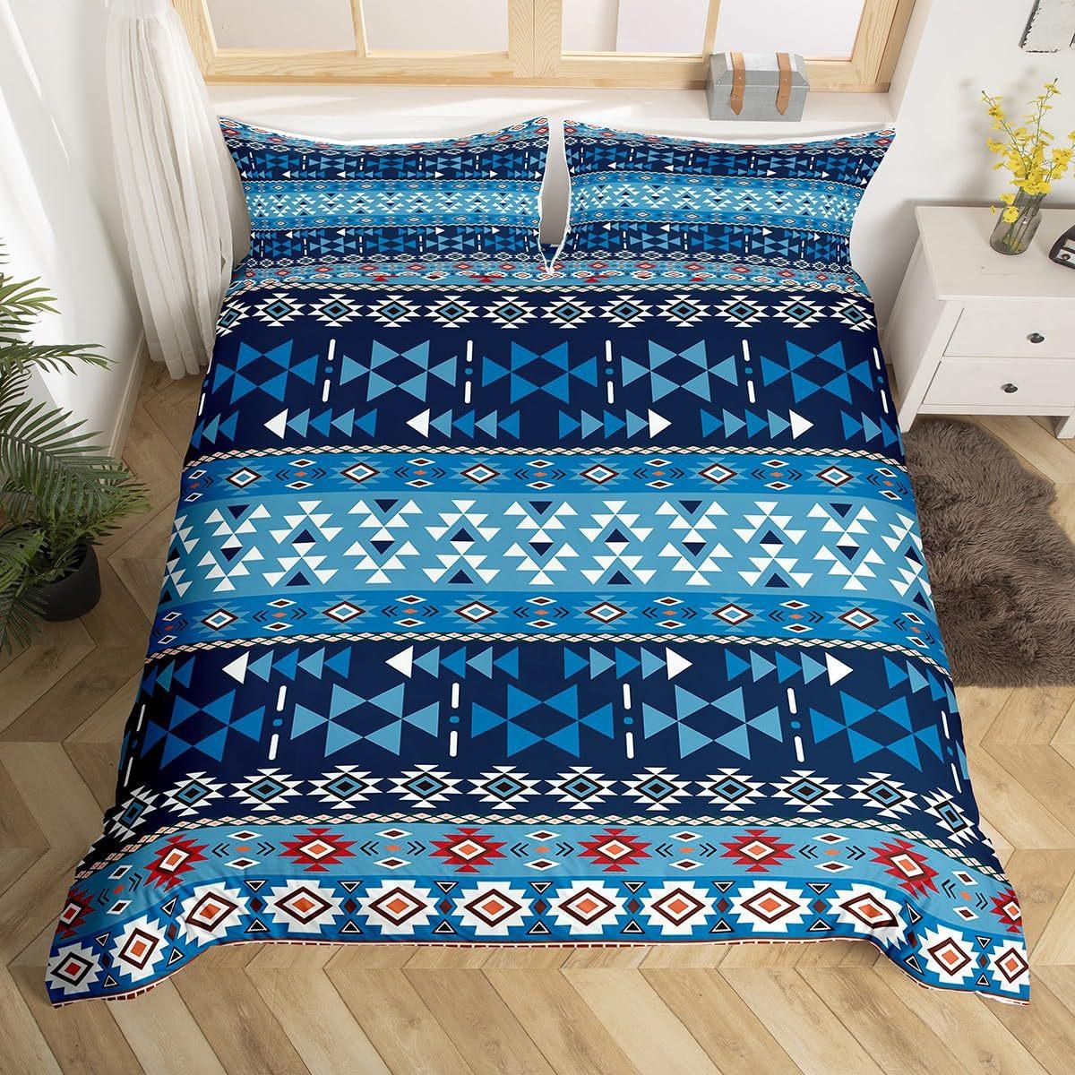 

Blue Southwest Geometric Design Three-Piece Quilt Cover Digital Printing Bedding Set Bed Cover EU single 135*200