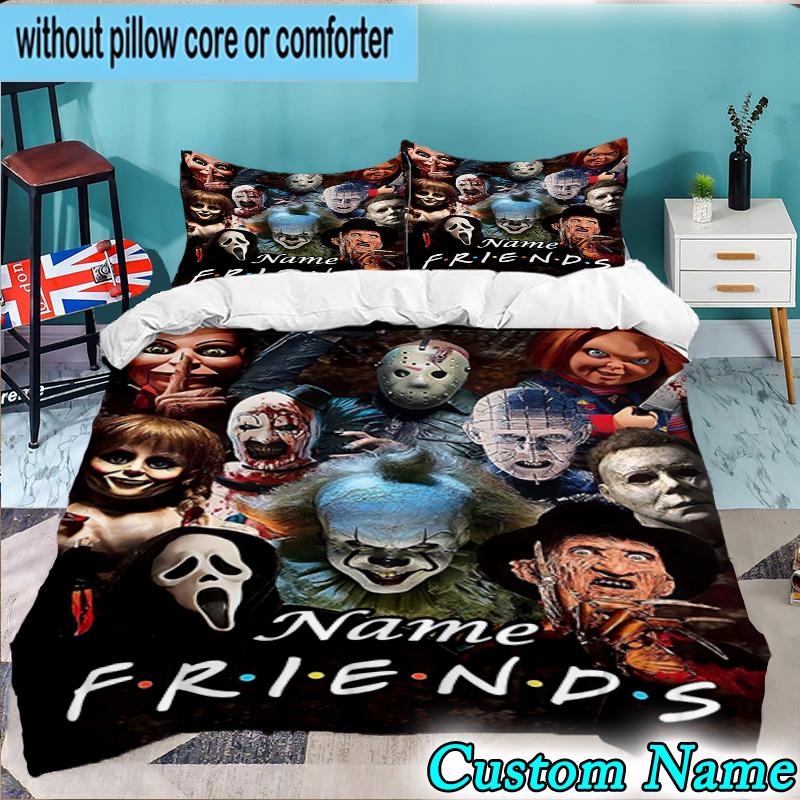 3PCS Custom Name Horror Characters Bedding Set, Bedding Set Including 1pc Duvet Cover And 2pcs Pillowcases for Bedroom,Dormitory Gift
